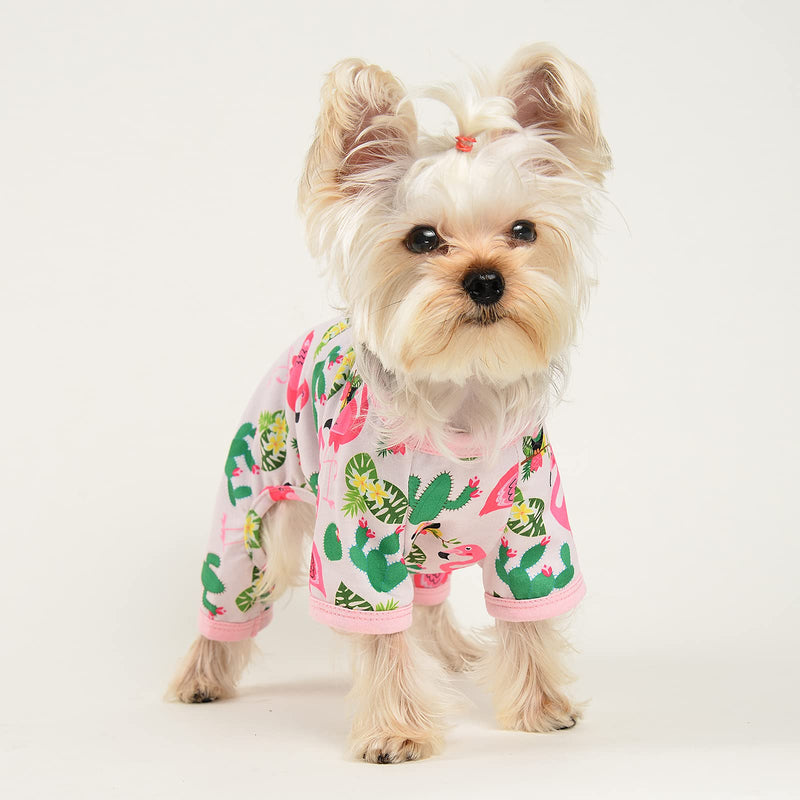 Dog Pajamas for Small Dogs Girl Boy Puppy Pjs Summer Pet Onesies for Chihuahua Yorkie Teacup Cute Soft Material Stretch Able Cat Clothes Outfit Apparel Doggy Jumpsuit (Medium, Flamingo) Medium - PawsPlanet Australia