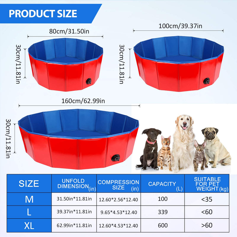 FREESOO Dog Swimming Pool Pet Paddling Pool Large Foldable Dog Bath Tub Portable Outdoor Gargen Pool for Puppy Cat Kids Red 80x30cm - PawsPlanet Australia