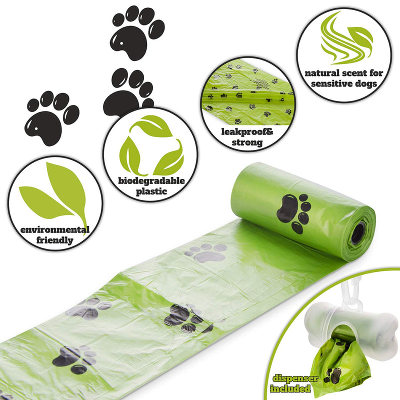 BI0 Dog poop bags with dispenser Compostable poop bags for dogs with dog poop bag dispenser 100% biodegradable dog poop bags with leash holder (300 bags: 20 rolls + 1 dispenser) 300 bags: 20 rolls + 1 dispenser - PawsPlanet Australia