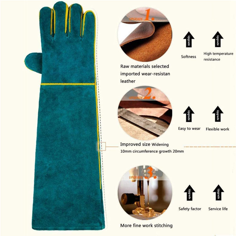 XIEHUZA Animal Handling Anti-Bite Gloves, 16inch Reinforced Leather Welding Gloves for Gardening, Grooming, Dog Training, Cat Scratch, Bird Handling Falcon Gloves Grabbing, Bite Resistant Feed Gloves 40cm/ 16inch - PawsPlanet Australia