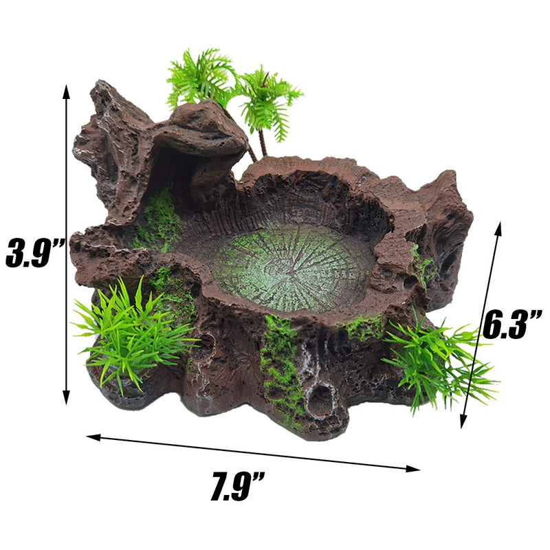 Tfwadmx Reptile Feeding Bowl,Resin Beared Dragon Food Water Dish with Artificial Plants for Lizard Gecko Frog Turtle Spider - PawsPlanet Australia