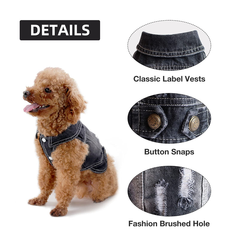 SILD Pet Clothes Dog Jeans Jacket Cool Blue Denim Coat Small Medium Dogs Lapel Vests Classic Hoodies Puppy Blue Vintage Washed Clothes XS Black - PawsPlanet Australia