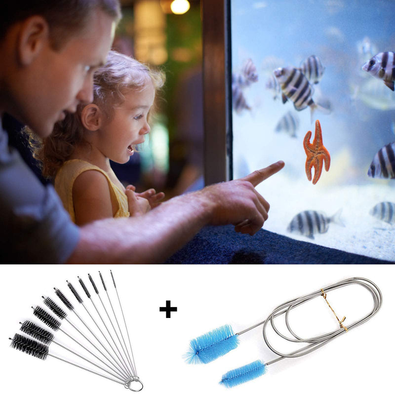 Stainless Steel Aquarium Brush Set, Fish Tank Cleaning Kit, Flexible Double Ended Tube Cleaning Brush Long Pipe Cleaners Straw Cleaning Brush for Aquarium Cleaning Tools (11 Pcs) - PawsPlanet Australia