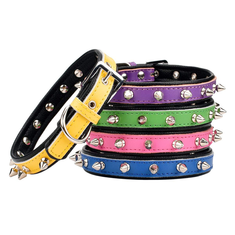 [Australia] - AOLOVE Spiked Studded Padded Leather Pet Collars for Cats Puppy Small Medium Large Dogs 8"-10" Neck * 0.6" Wide Green Spiked 