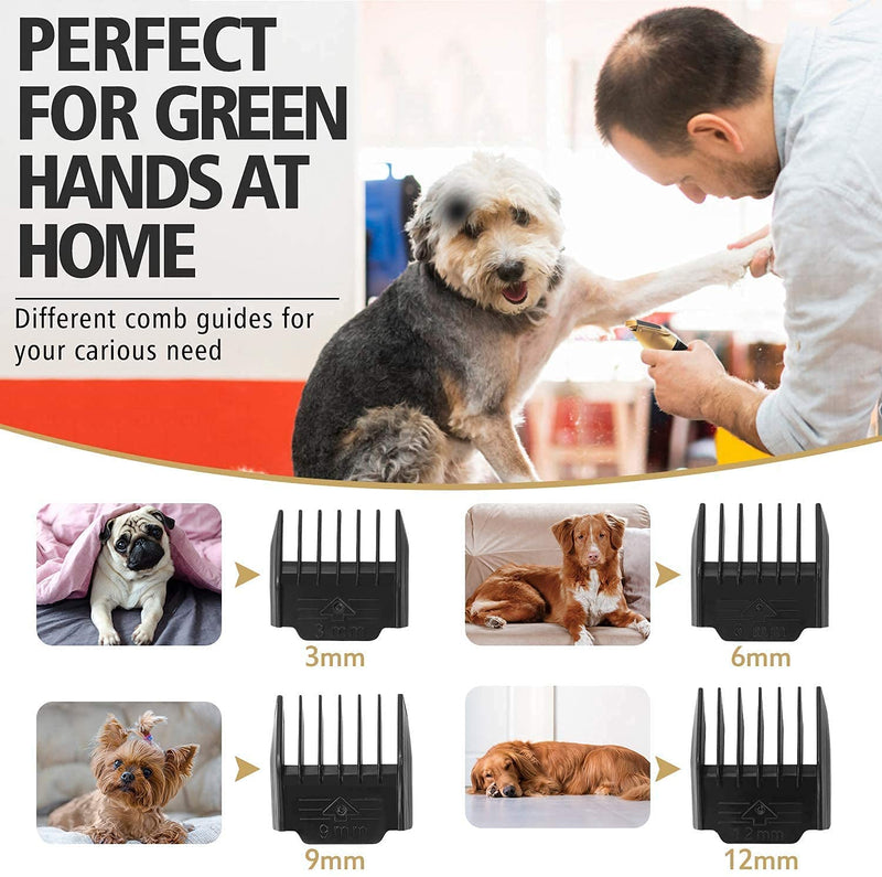 YIDON Dog Clippers, Professional Dog Grooming Clippers Kit Low Noise, Rechargeable Cordless Hair Trimmer with Stainless Steel Comb Scissors for Dogs Cats and Other Pets, Quiet Low Vibration Shaving - PawsPlanet Australia