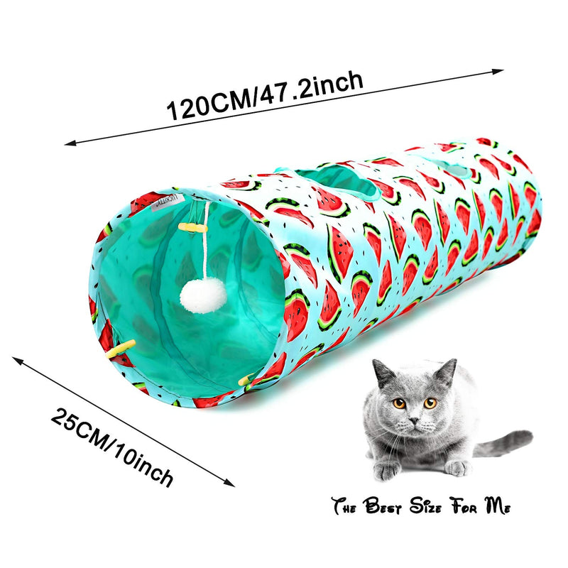 LUCKITTY Large Cat Toys Collapsible Tunnel Tube with Plush Ball, for Small Pets Bunny Rabbits, Kittens, Ferrets,Puppy and Dogs (Watermelon) - PawsPlanet Australia