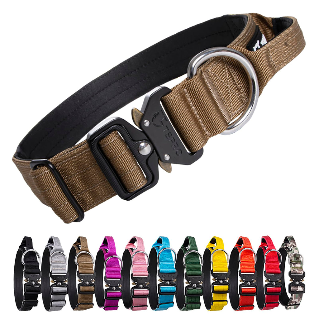 TSPRO Premium Dog Collar with Handle Thick Adjustable Dog Collar Heavy Duty Quick Release Metal Buckle Dog Collar for Small or Medium to Extra Large Dogsz(Khaki-L) Handle Version-Size L-(Adjustable47-66cm) Khaki - PawsPlanet Australia