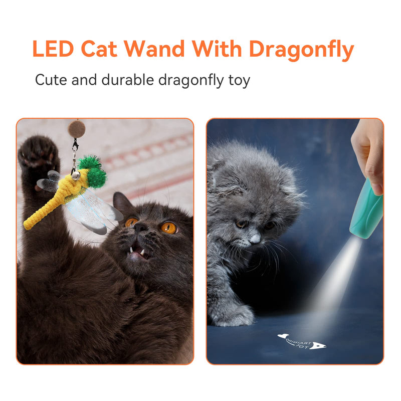 LaRoo Cat Feather Toys, 2 in 1 Interactive Teaser Wand Adjustable with Command Light, Cute Simulation Dragonfly for Cat Training Exercise Boring Blue - PawsPlanet Australia