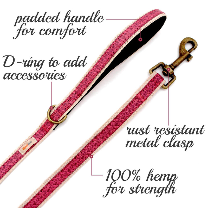 [Australia] - Pettsie Leash Dog Pet Made from Sturdy Durable Hemp, 5 Ft Long, Double Layer for Safety and Padded Handle for Extra Comfort and Control, Gift Box Included S Pink 