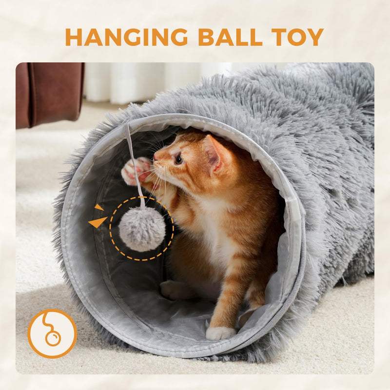 PAWZ Road Plush Cat Tunnel for Indoor Cats, Multifunctional Cat Toy Gray Shape S - PawsPlanet Australia