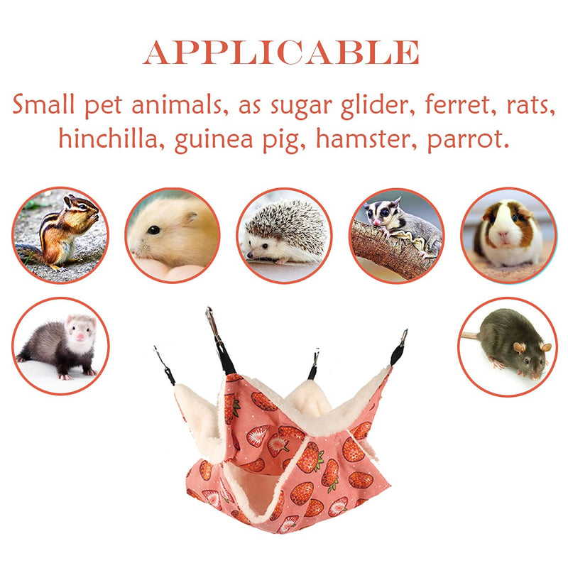 LEFTSTARER Pet Small Animal Hanging Hammock Ferret Bunkbed Hammock Cage Toy for Hamster Rat Sugar Glider Parrot Guinea Pig Hideout Play Sleep Strawberry - PawsPlanet Australia