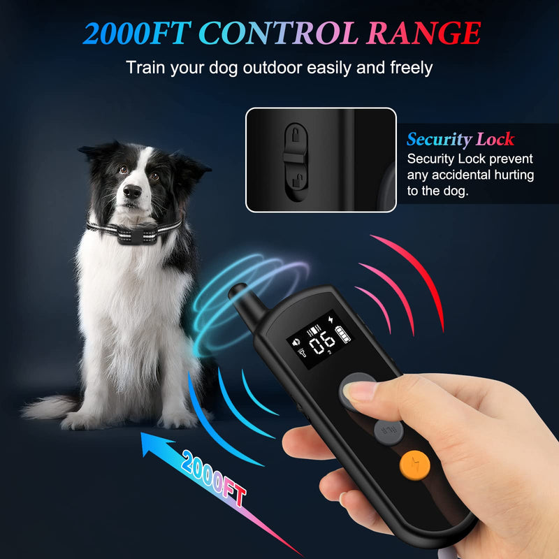 Dog Shock Collar with 4 Training Modes - Dog Training Collar with Remote - IPX8 Waterproof Training Collar for Dogs - Up to 2000FT Remote Range, Safe Shock Collar for Large Dog, Medium & Small Dogs - PawsPlanet Australia