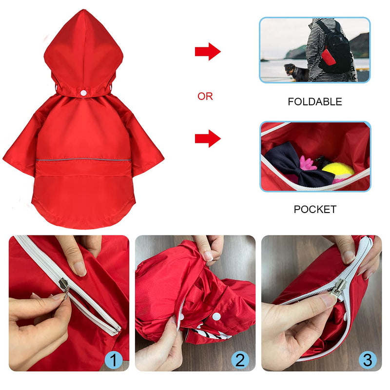 DOZCA Foldable Raincoats for Dogs with Hoods,Waterproof Rain Poncho with Reflective Strap,Lightweight Rainproof Slicker Clothes with Bells for Small Medium Pet Red - PawsPlanet Australia