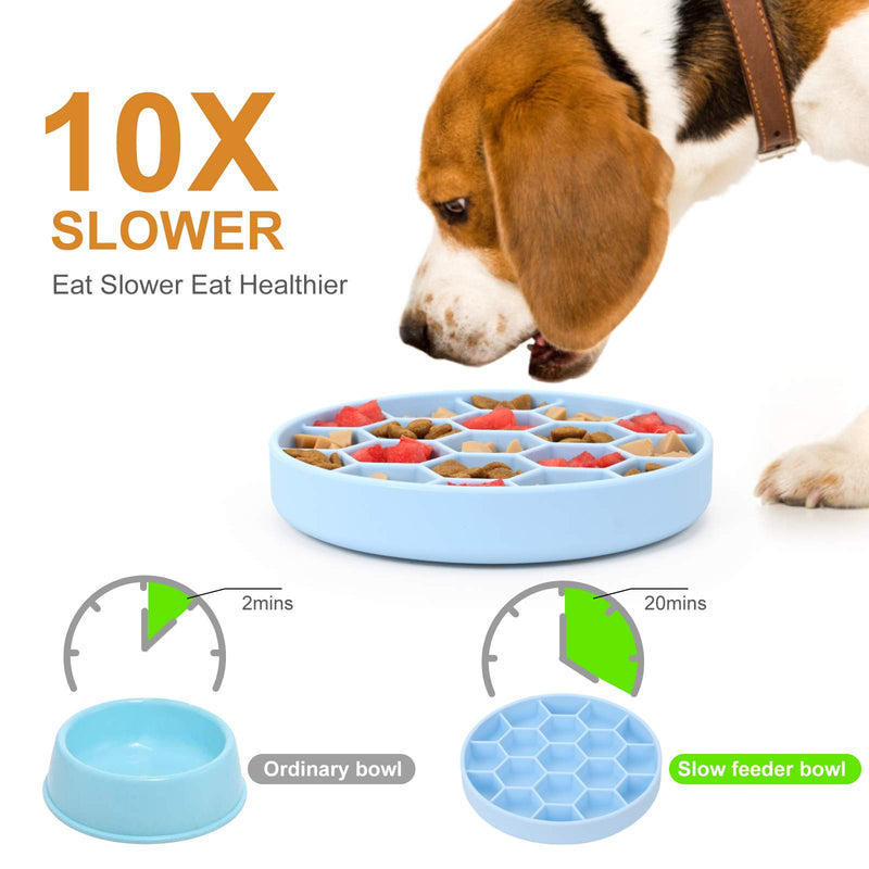 [Australia] - Pawow Slow Feeder Dog Bowl with Bottom Suction Cup, Puzzle Feeders Bowl Fun Feeder Interactive Bloat Stop Dogs Dish, Silicone Slow Feed Pet Food Water Bowl for Large Medium Small Dogs Blue 