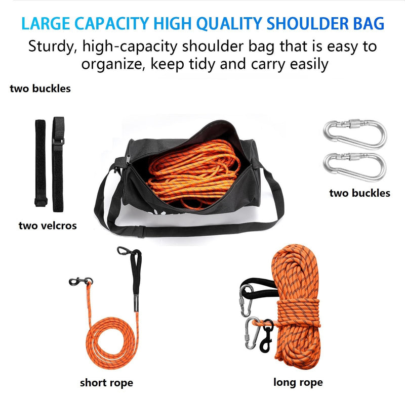 LOQATIDIS 3 in 1 Dog Tie Out Cable, 15m 30m Portable Overhead Trolley System, Reflective Dog Leash for Yard Camping Parks Training Running Hiking Outdoor, with Large Capacity Shoulder Bag System 30m+3m for One Dog / Orange - PawsPlanet Australia