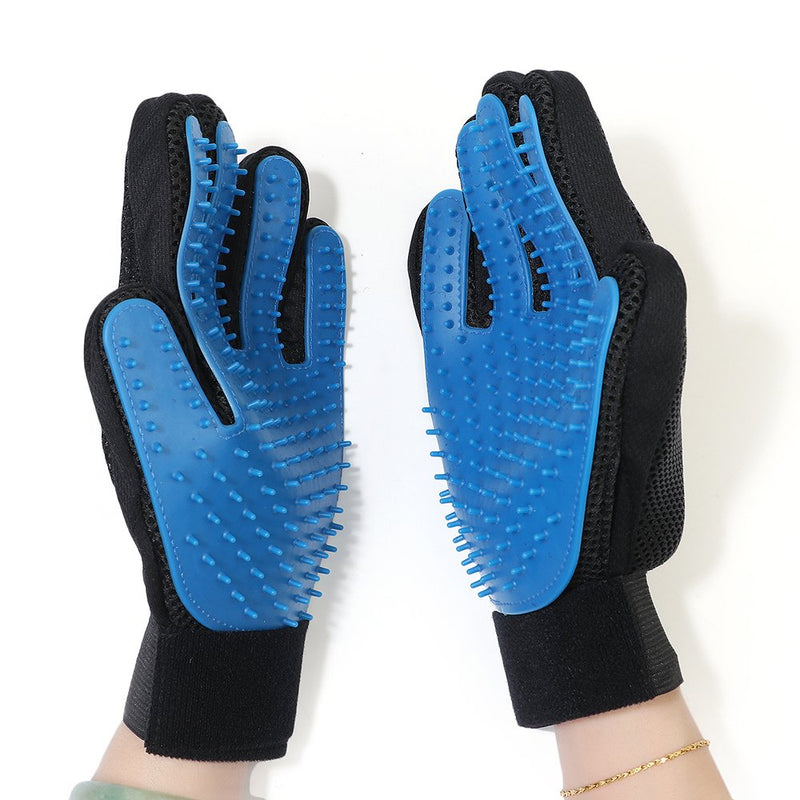 [Australia] - PLUSMI Pet Grooming Glove - Gentle Deshedding Brush Glove Efficient Pet Hair Remover Mitt and Massage Tool Perfect for Dogs & Cats with Long & Short Fur-1 Pair (Blue) 