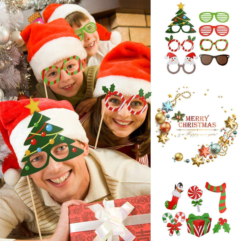 VANVENE Christmas Photo Booth Props Kit(32Pcs), DIY Christmas Photo Booth with Stick Funny Xmas Selfie Props Accessories for Adults Kids for Christmas Theme Party Favors Decorations Decor Supplies - PawsPlanet Australia