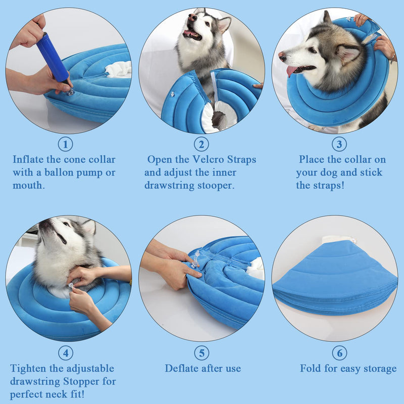 BABYLTRL Dog Cone Collar for After Surgery, Inflatable Pet Recovery Collar for Dogs and Cats, Soft Protective Recovery Cone to Prevent Pets from Touching Stitches, Wounds and Rashes Medium Blue - PawsPlanet Australia
