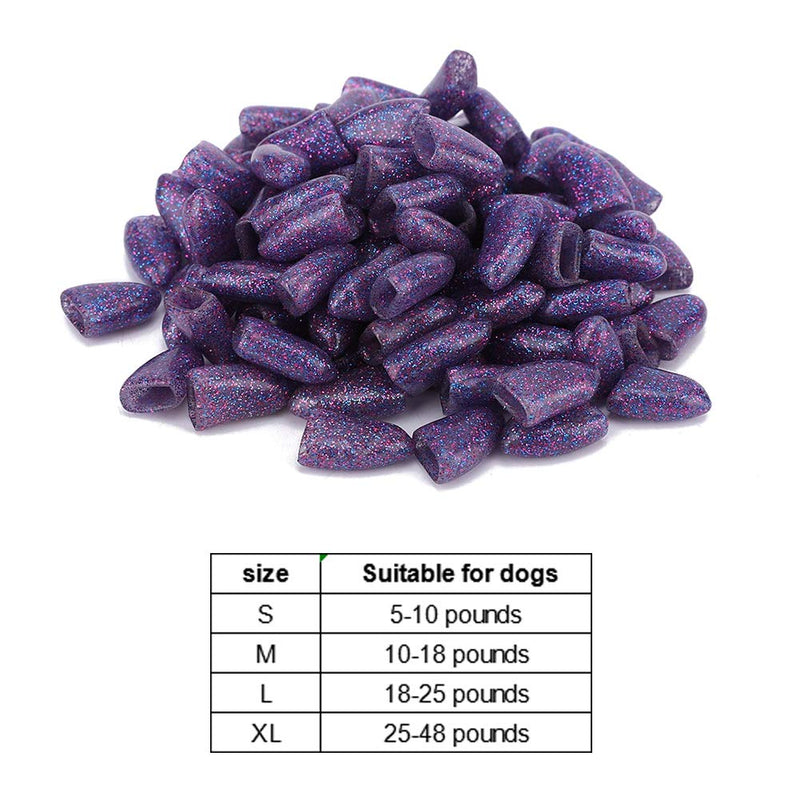 Hffheer Dog Nail Caps, Pack of 100 Colorful Soft Pet Claw Nail Caps Cover Paw Control with Glue and Applicators for Dog Claws (Violet L) Violet L - PawsPlanet Australia