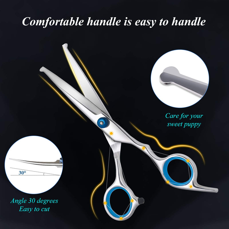 Bubuxy Pet Grooming Scissors Set with Safety Round Tip, Dog Cat Grooming Scissors Kit Include Thinning Scissors Curved Scissors Straight Scissors and Grooming Comb for Dog Cat - PawsPlanet Australia