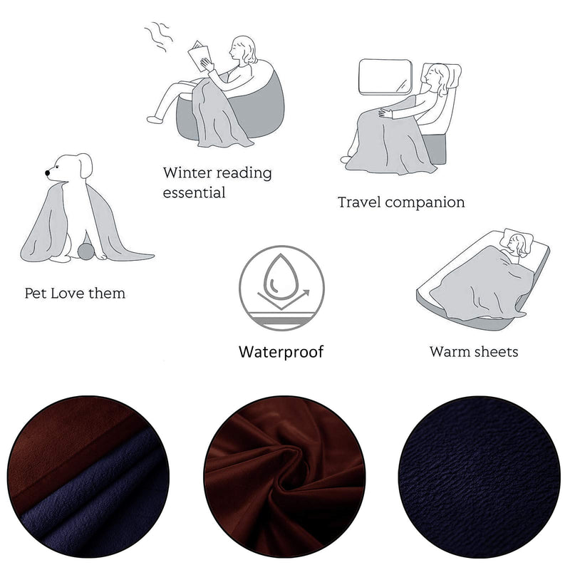 Ameritex Pet Bed Blanket Reversible 100% Waterproof Velvet Super Soft for Sofa and Bed 40x60 Inches Chocolate+Navyblue - PawsPlanet Australia