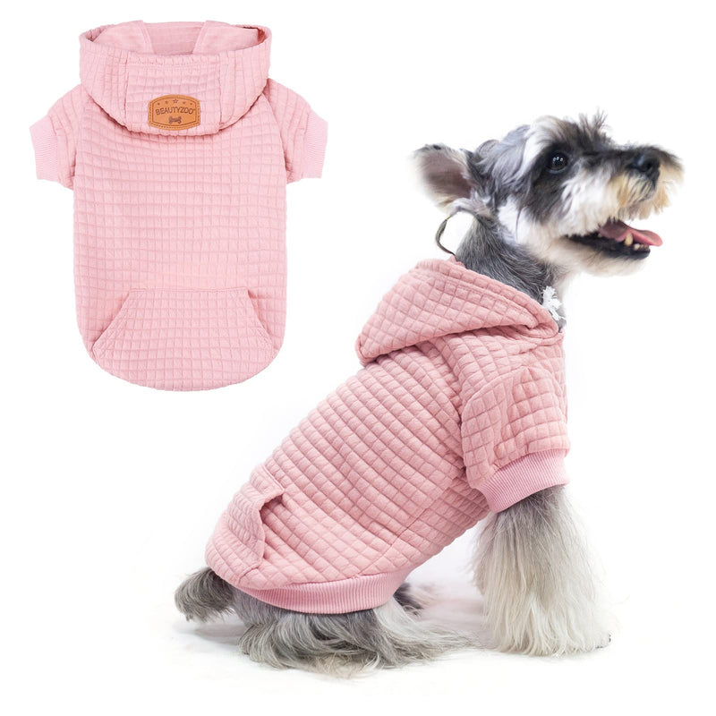 BEAUTYZOO Small Dog Hoodie Sweater with Pockets, Dog Clothes for Small Medium Dogs Boy Girl, Waffle-like Laminated Cotton Pet Coats with Hat and Leash Hole, All Weather Coat for Puppy Doggie Chihuahua Small/Medium(Back Length 14") Grey - PawsPlanet Australia