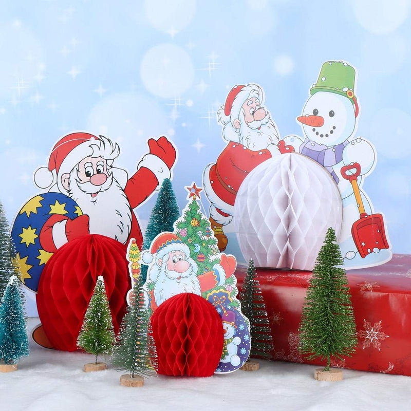 JETTINGBUY Christmas Tissue Paper Honeycomb Centerpiece 3D Table Decorations Snowman Santa Handmade Honeycomb Ornament for Christmas Party Winter Holidays Supplies,12Pcs - PawsPlanet Australia