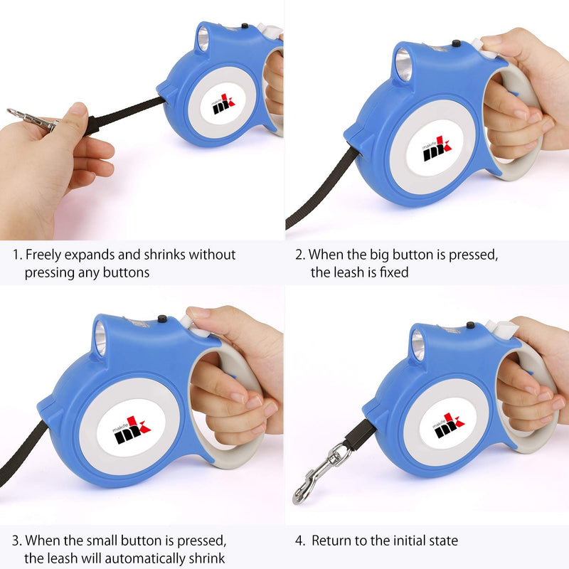 Makife Retractable Dog Lead 5 m under 25 kg Large and Medium Dog Flashlight 15 Pieces Dog Waste Bags Blue (Dog Waste Bags, Dog Bowl) - PawsPlanet Australia