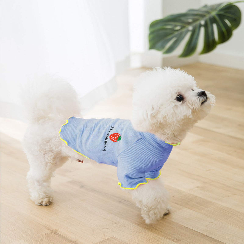 ROZKITCH Cute Dog Shirt, Blue Strawberry Sleeved T-Shirt for Boy Girl Puppy Small Medium Large Cat, Soft Breathable Knitwear Basic Tee Cool Summer Spring Custom Indoor Pet Apparel Top Clothes X-Small - PawsPlanet Australia