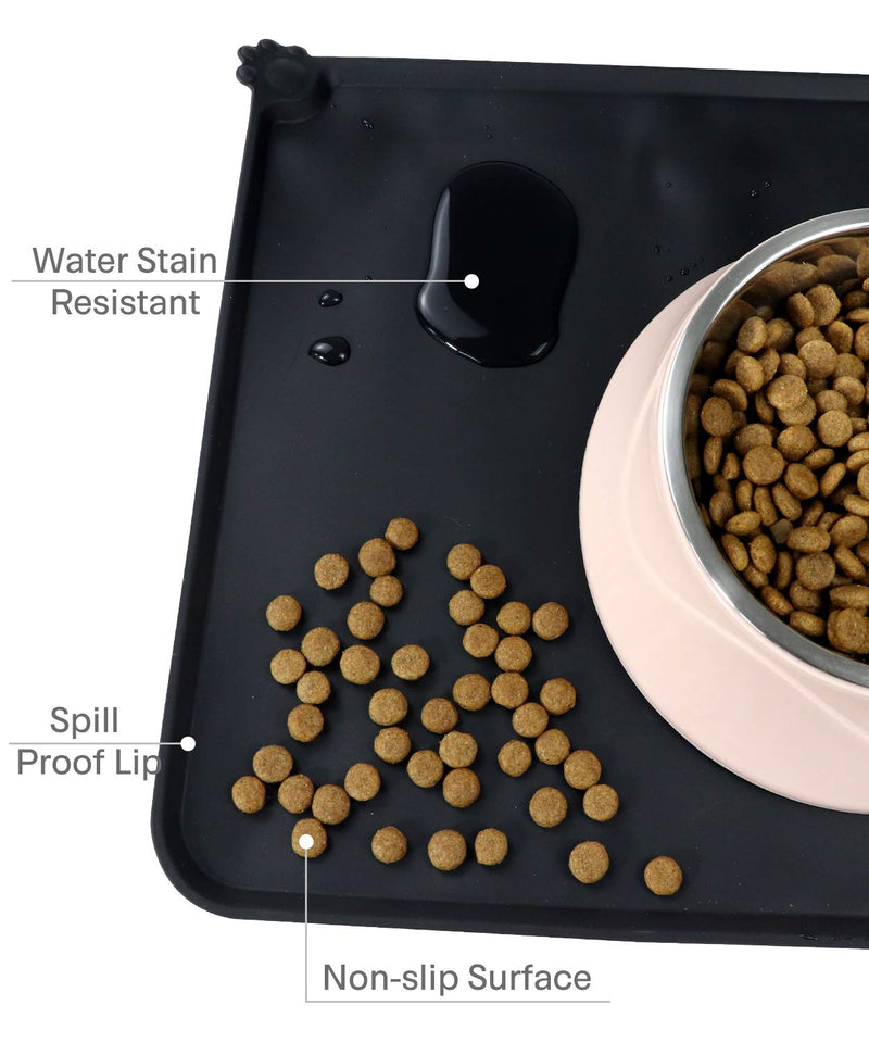 Taglory Dog Bowl Mat, Large 20" L x 14.5" W or Small 18.5" L x 12" W Pet Food Mat, Non Slip Silicone Dog Cat Mat for Food and Water Large: 20"x14.5" Black - PawsPlanet Australia
