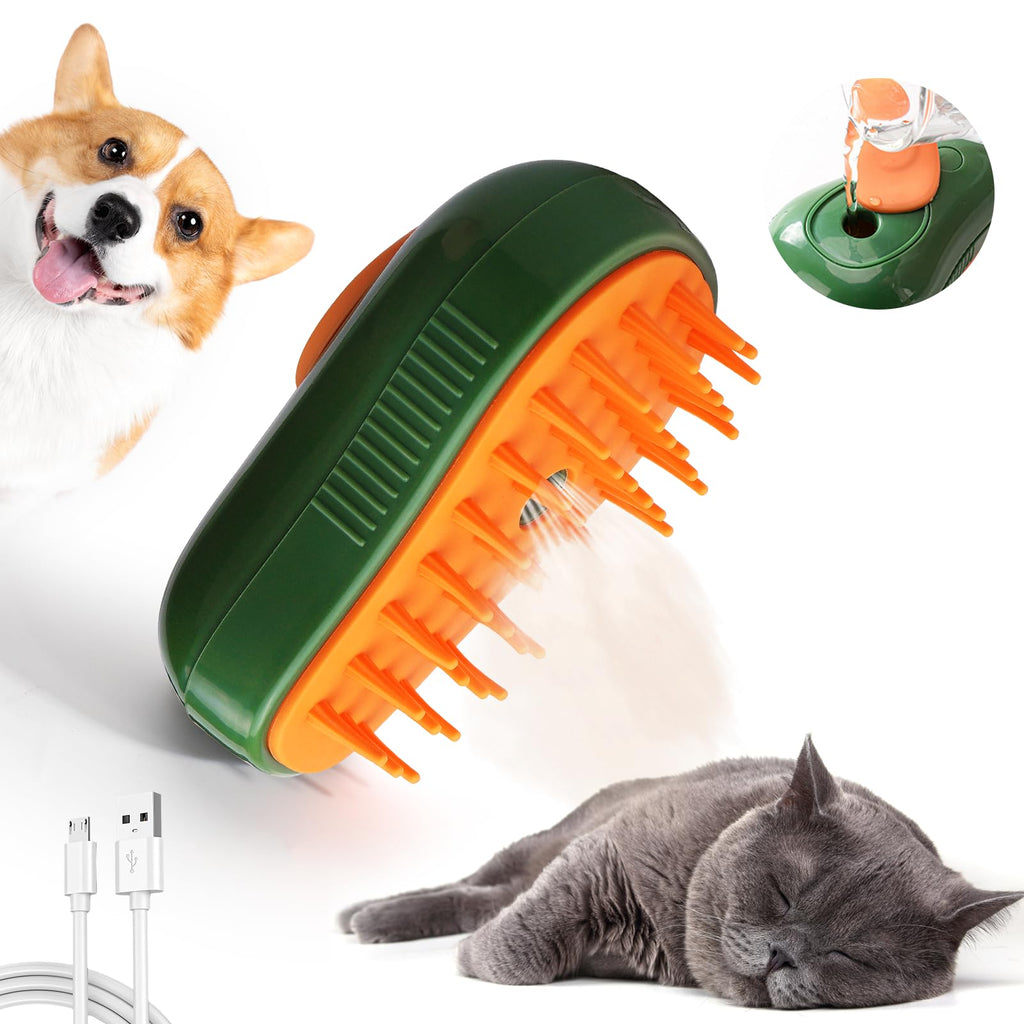 BUSOHA Cat Steam Brush, New Cute Steamy Cat Brush - 3 In 1 Cat Steamy Brush with Cold Steam, Pet Steam Brush for Cats Dogs Rabbit (Green) Green - PawsPlanet Australia