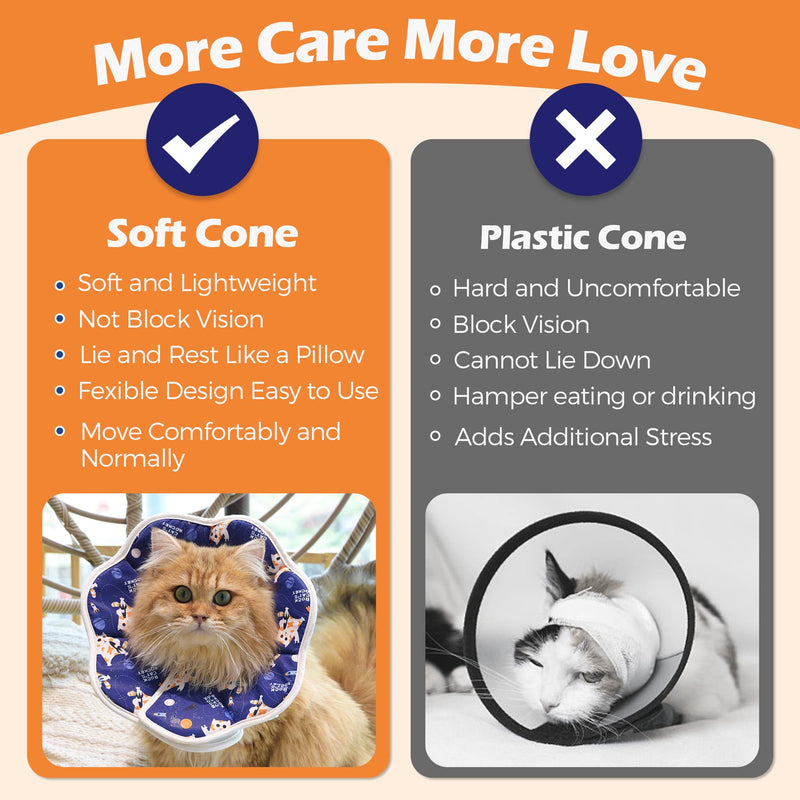 ComSaf Soft Cat Recovery Collar, Protective Adjustable Pet Cone Collar for After Surgery, Comfortable Lightweight Cute Elizabethan Collar for Cat Kitten Prevent from Licking Wounds, Not Block Vision S (Neck:6.5-7.7in) - PawsPlanet Australia