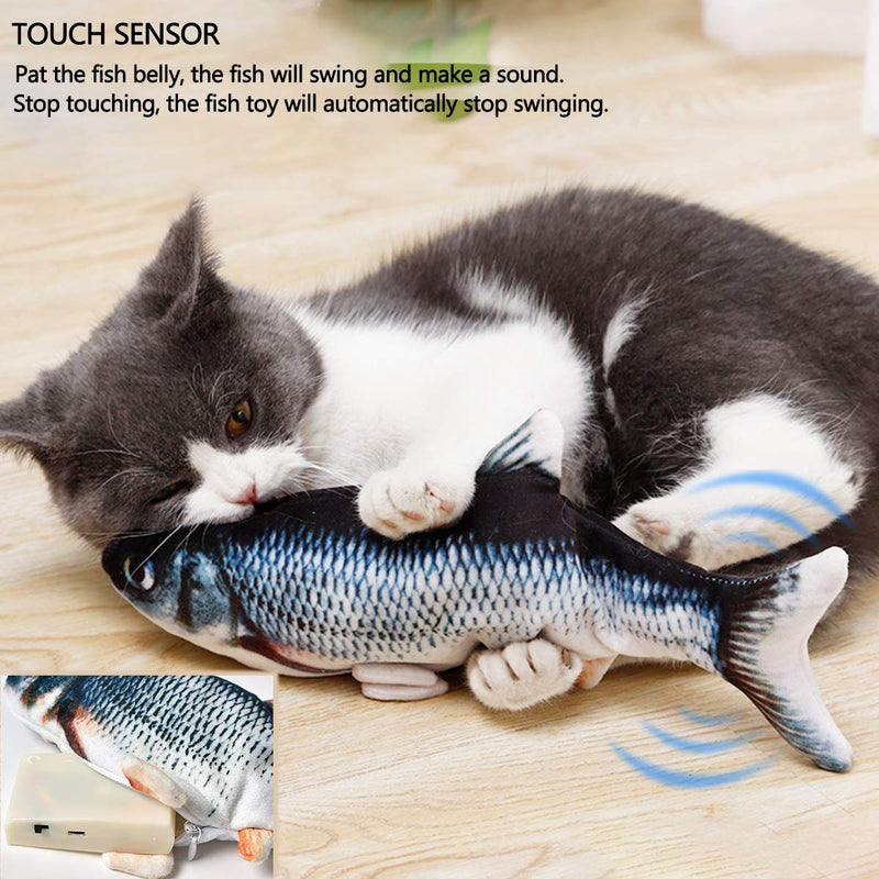 Electric Floppy Fish Cat Toy, Moving Cat Kicker Fish Toy, 11" Interactive Cat Toy for Indoor Cats, Plush Realistic Flopping Fish, Wiggle Fish Catnip Toys, Motion Sensor Kitten Toy for Kitty Exercise Dark Grey - PawsPlanet Australia