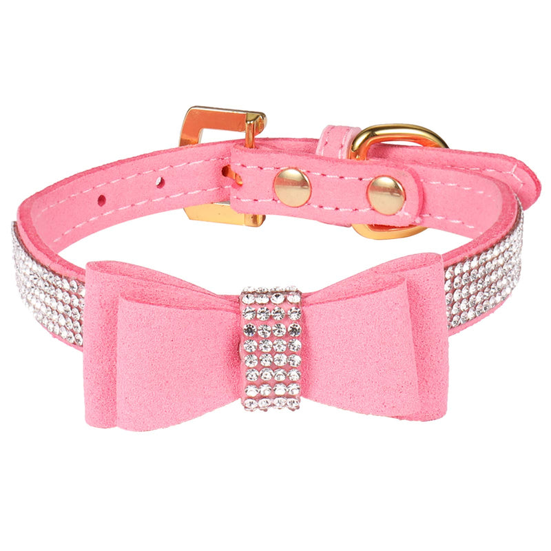 LOVPE Dog Collar/Cat Collar Crystal Velvet Leather with Bow-knot Tie Rhinestone Collars for Puppy/kitten Small Dogs&Cats (XS(Neck for:8-10 Inch), Pink) XS(Neck for:8-10 Inch) - PawsPlanet Australia