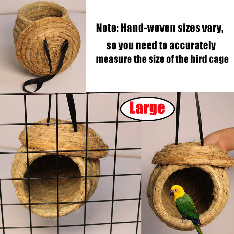 [Australia] - Birdcage Straw Simulation Birdhouse 100% Natural Fiber - Cozy Resting Breeding Place For Birds - Provides Shelter From Cold Weather - Bird Hideaway From Predators - Ideal For Finch & Canary(Large) 