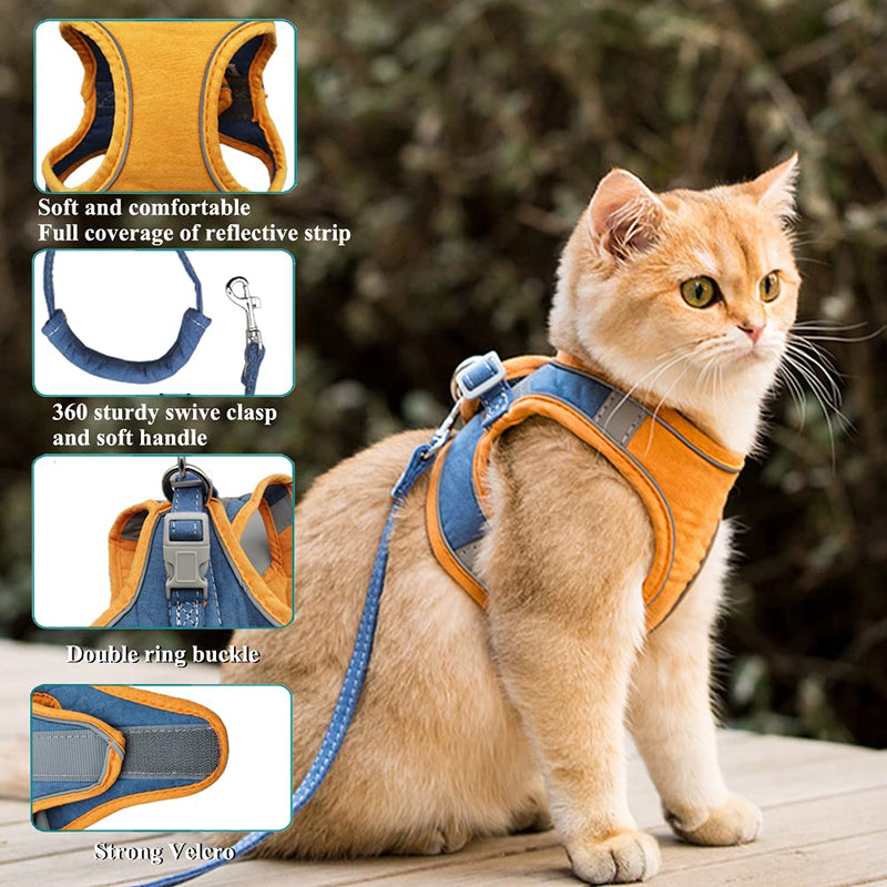 IDOLPET Cat Harness and Leash Set for Walking Escape Proof, Adjustable Kittens Vest with Reflective Strip for Cats Small Dogs Puppies, Soft and Comfortable Cat Outdoor Vest Jacket (Blue, S) Blue Small (Chest 9.5" -11") - PawsPlanet Australia