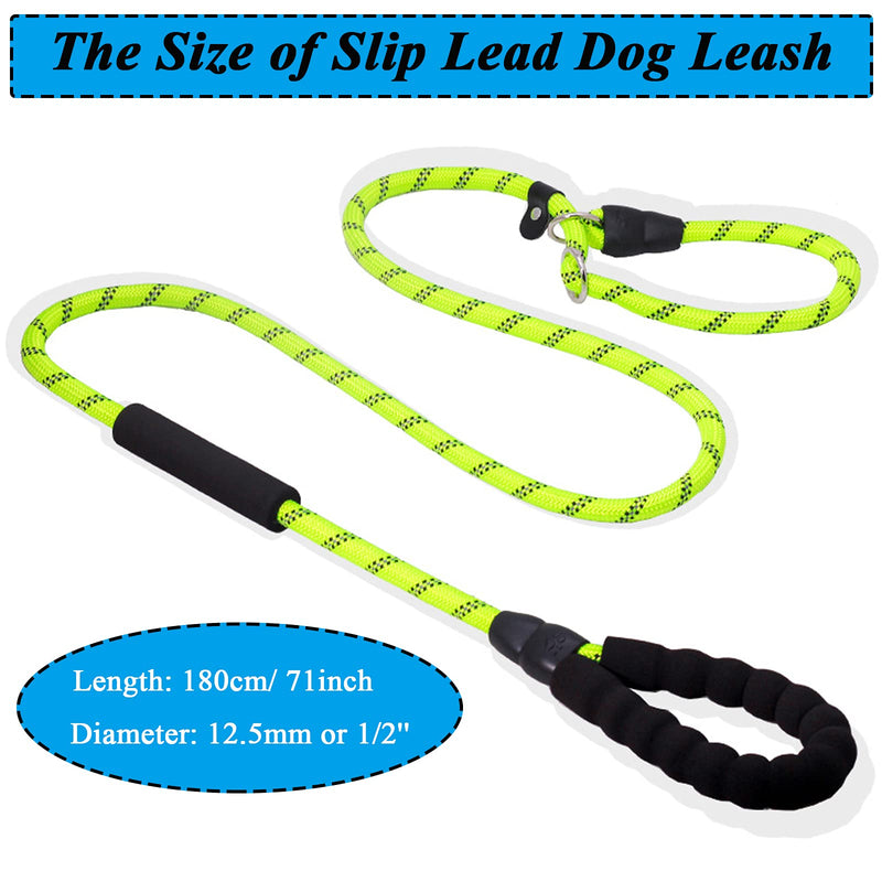 Slip Lead Dog Leash, Strong Nylon Dog Training Leashes with Soft Padded Handle, 2 in 1 Reflective Threads Lockable Clasp Heavy Duty Lead Leash for Large Medium Small Pets Dogs Cats (1.8M, Green) - PawsPlanet Australia