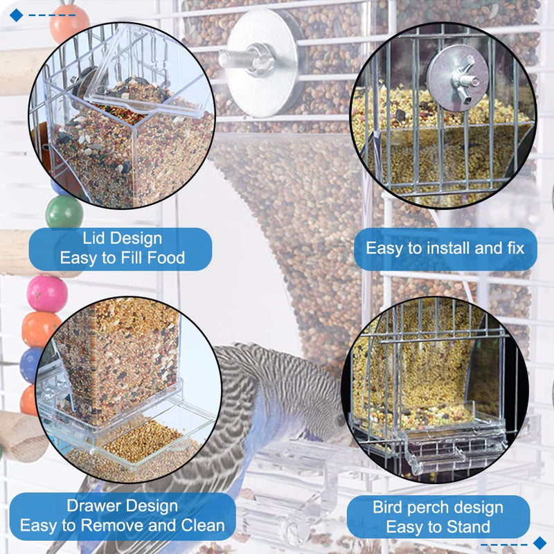 Hamiledyi No Mess Bird Feeders Automatic Parrot Feeder Drinker Acrylic Seed Food Container Parakeet Water Dispenser Cage Accessories for Lovebirds Budgies Canary Finch - PawsPlanet Australia