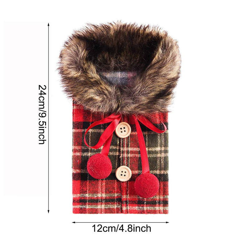 DTDR 4 Pieces Christmas Wine Bottle Covers Sweater Linen Plaid Wine Bottle Dress Clothes Wine Bottle Bags with Faux Fur Collar And Button Coat Design for Xmas Party Decorations - PawsPlanet Australia