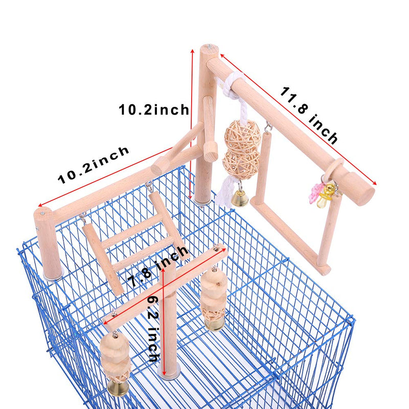 QBLEEV Bird Cage Play Stand Toy Set-Birdcage Wood Stands Hanging Chew Toys Ladder Swing Parrot Perch Play Gym Playground Accessories Activity Center for Conure, Parakeets, Budgie, Cockatiels,Lovebirds - PawsPlanet Australia