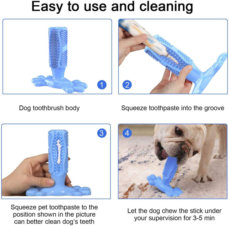 YUIP Dog Toothbrush Toy, Dog Chew Toys, Teeth Cleaning toothbrush Nontoxic Natural Rubber Bite Resistant Toys Blue(L) - PawsPlanet Australia