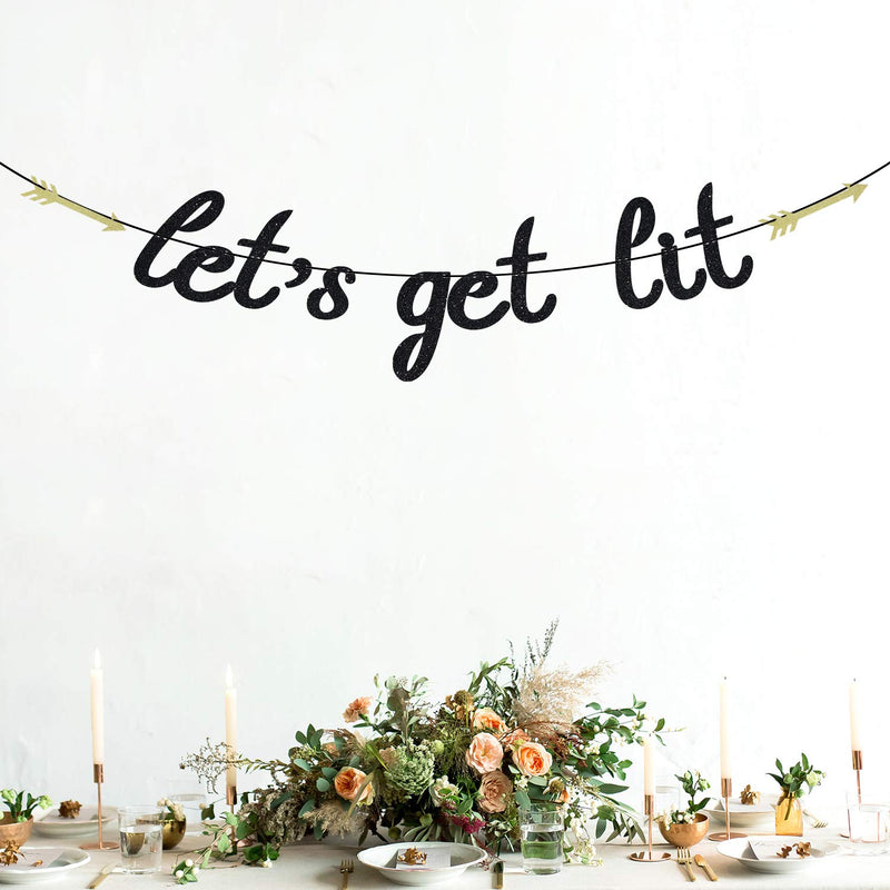 Black Glitter Let's Get Lit Banner for 2021 Graduation/Bachelorette/Bridal Shower/Christmas Day/New Years Eve/Wedding Party Decorations - PawsPlanet Australia