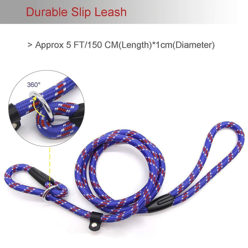 [Australia] - Coolrunner Durable Dog Slip Rope Leash, 5 FT Dog Training Leash, Strong Slip Lead, Standard Adjustable Pet Slipknot Nylon Leash for Small Medium Dogs(10-80 lb) Blue 