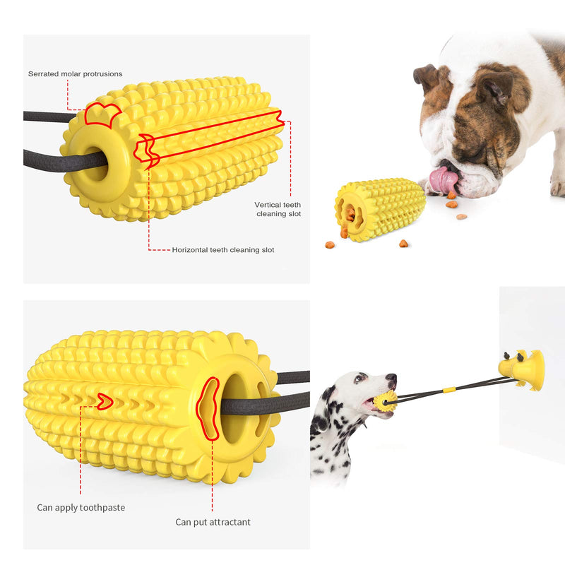 JYPS Dog Chew Toys, Puppy Molar Bite Toy Corn with Double Suction Cups, Dog Teething Toy Rubber, Indestructible Pet Toys Gift for Medium and Large Dogs yellow - PawsPlanet Australia