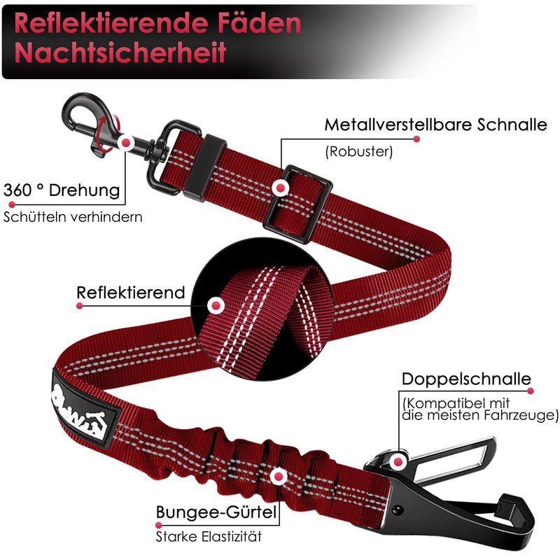 Eyein dog seat belt, 3 in 1 seat belt dog car with reflective elastic nylon bungee, dog seat belt for all dog breeds and car seats trunk, 90 cm (red) 90 cm (62-90 cm) red - PawsPlanet Australia