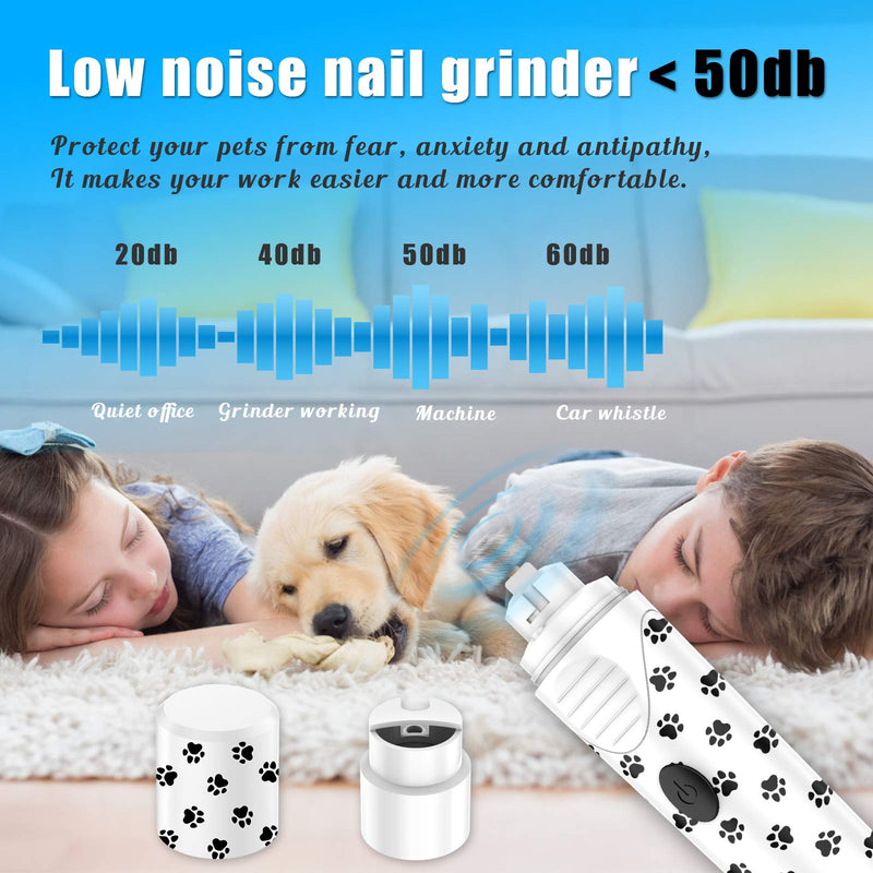 PBRO Dog Nail Grinder,Dog Nail Trimmer,Professional Two Speed Electric Pet Nail Grinder-Portable Rechargeable (with LED)-for Small Medium and Large Pets,Safe Painless Paws Grooming & Low Noise -White. - PawsPlanet Australia