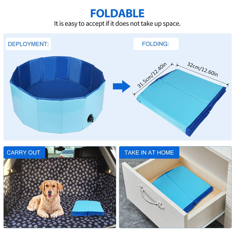 FREESOO Dog Swimming Pool Pet Paddling Pool Large Foldable Dog Bath Tub Portable Outdoor Gargen Pool for Puppy Cat Kids Blue 80x30cm - PawsPlanet Australia