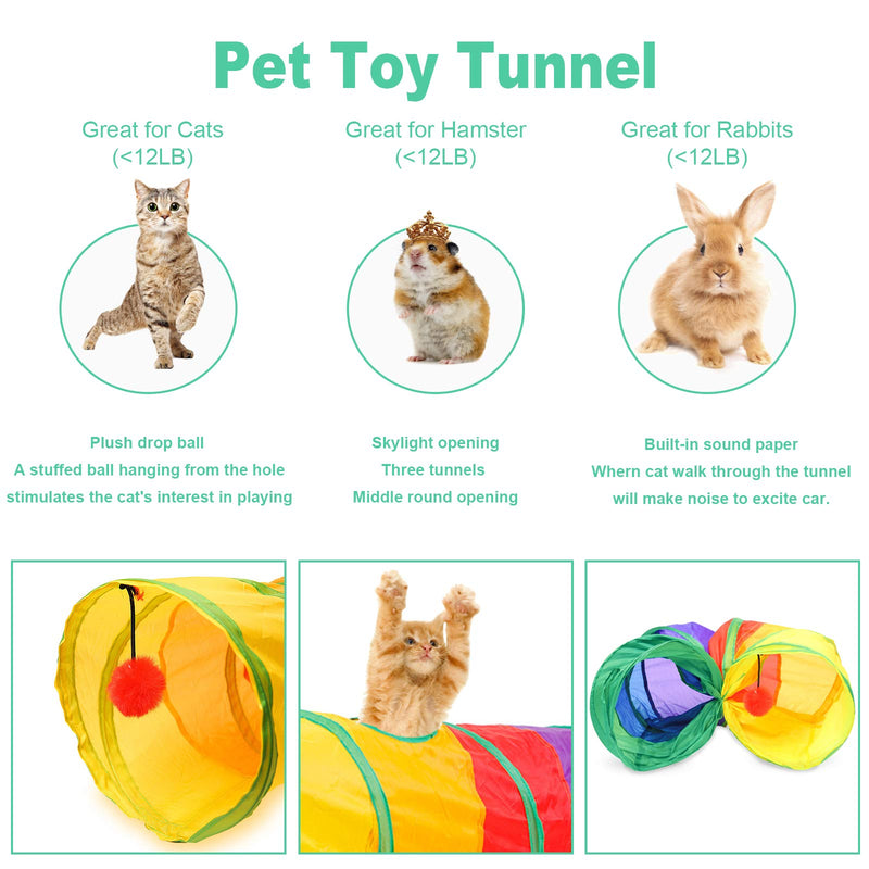 Banydoll Cat Tunnel Toy Rabbit Tunnel with Tube Fun Play Pet Toy Peep Hole Collapsible Interactive Wand for Rabbits Cat Kitten Hamster Small Pets (Rainbow 1) - PawsPlanet Australia