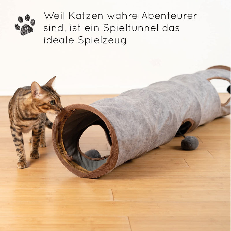 KaraLuna Premium Cat Tunnel 120 x 24 cm I 3 Peepholes & Play Balls I Cat Play Tunnel Foldable Cat Toy Cat Tunnel Rustling Tunnel Cave Roll Cat Tunnel Cat Gray Rabbit XXL - PawsPlanet Australia