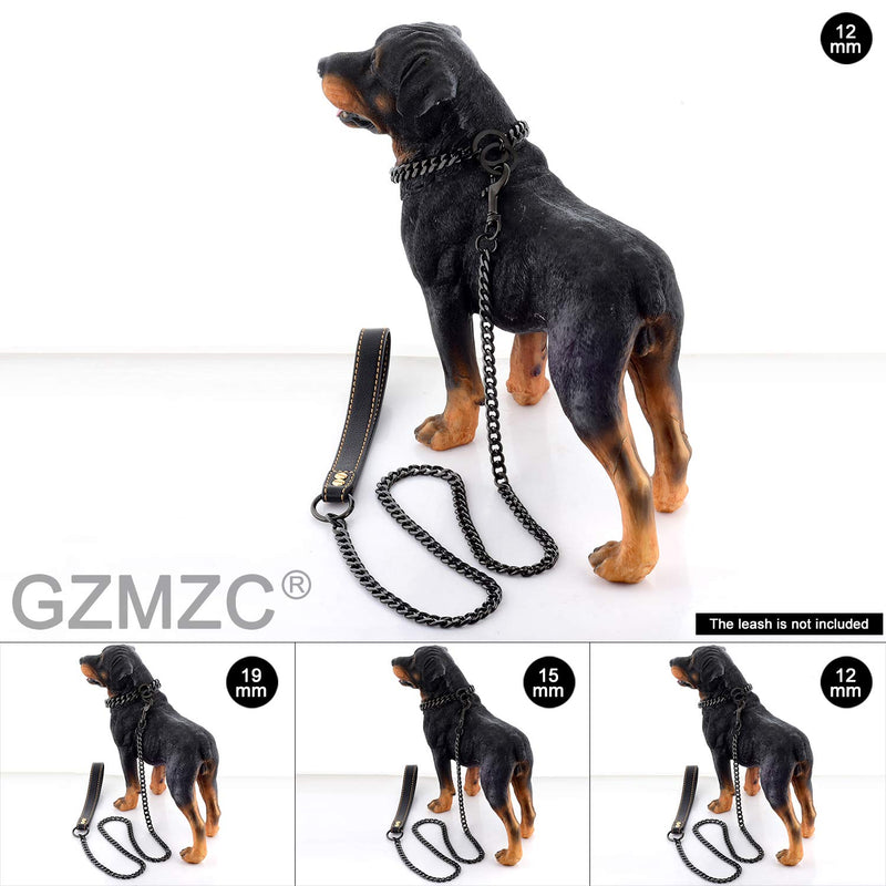 GZMZC Dog Chain Collar High Black Color Polished Stainless Steel Cuban Link Strong Heavy Duty Chew Proof Walking Training Chain Leash Collar for Small Medium Big Dogs 12mm width 12" recommend dog's neck:8" - PawsPlanet Australia